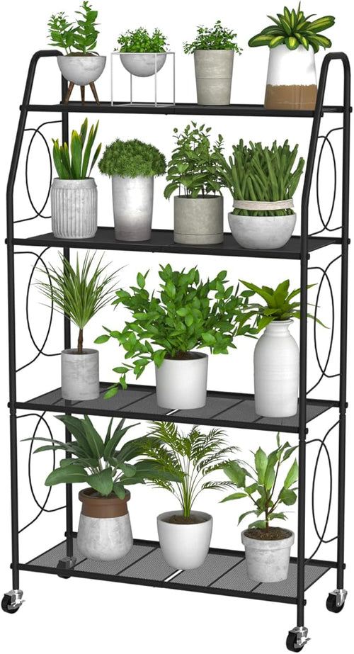 4 Tier Plant Stand with Wheels, Plant Shelf by VyGrow