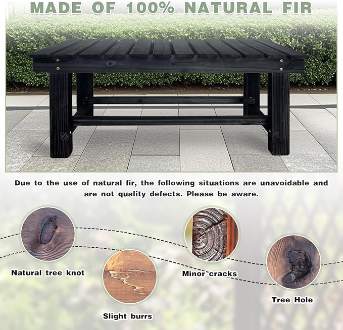 Outdoor Garden Bench, 2-Person Wood Patio Bench Weatherproof Outdoor Backless - Image 8