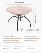 VEVOR Outdoor Patio Dining Table, 41 inch Round Wood-Like Steel Slat Backyard - Image 3