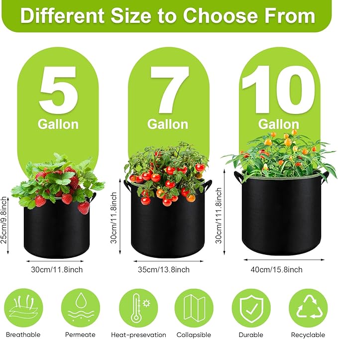 6-Pack 10 Gallon Grow Bags - 300G Heavy Duty Aeration Fabric Pots - Image 2