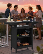 SERWALL Outdoor Bar Table Set – HDPE Black Patio Bar Cabinet - Image 9