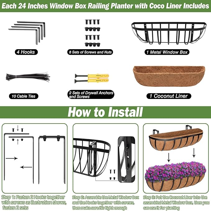 ZeeDix 4 Pack 24 Inch Railing Planter Box, Metal Window Boxes - Image 4