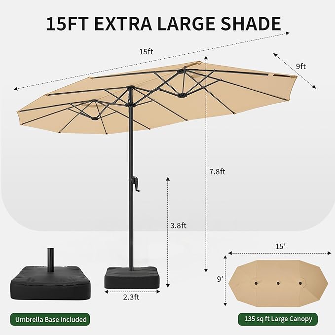 OLILAWN Patio Table Umbrella, 15ft Large Deck Umbrella - Image 7