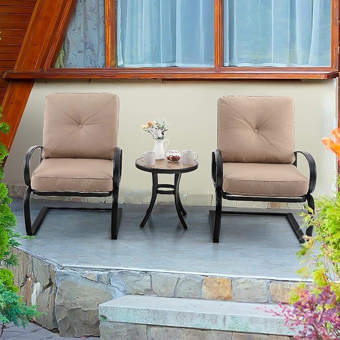 PHI VILLA Outdoor Round Side Table Set of 2, Outside All Weather Coffee Bistro - Image 5