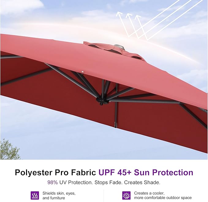 PURPLE LEAF 8 Feet Square Cantilever Umbrella Patio Umbrella - Image 5
