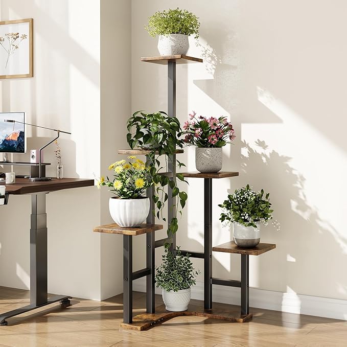 Corner Plant Stand Indoor with Grow Lights, 6 Tiered Corner Plant Shelf Flower - Image 8