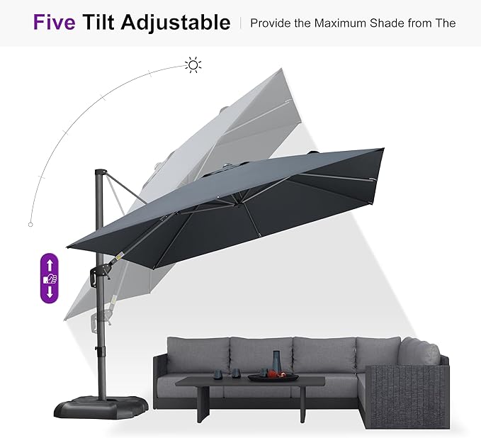 PURPLE LEAF 10 Feet Patio Umbrella Outdoor Cantilever Square Umbrella Aluminum - Image 6
