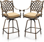 VINGLI Outdoor Swivel Bar Stools Set of 2, Cast Aluminum All-Weather Patio Bar by VINGLI
