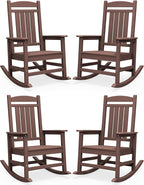 SERWALL HDPE Outdoor Rocking Chair Set of 4, Oversized Patio Rocking Chairs by SERWALL