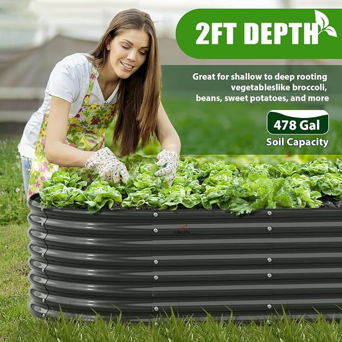 A ANLEOLIFE 8x4x2ft Galvanized Raised Garden Bed Kit, Oval Metal Deep Root - Image 9