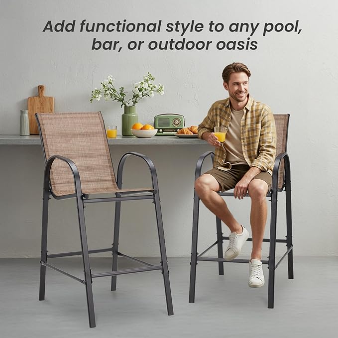 HOMREST Outdoor Bar Height Stools Set of 4, High Back Patio Chairs - Image 9