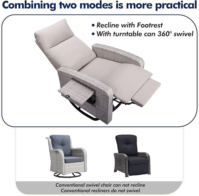 Outdoor Recliner Chair Set of 2, Wicker Patio Recliners - Image 6