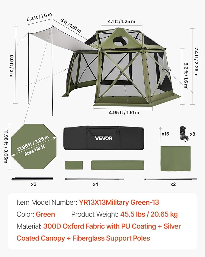 VEVOR Pop up Gazebo Screen Tent, 13 x 13 ft, 13-Sided Spherical Camping Canopy - Image 7