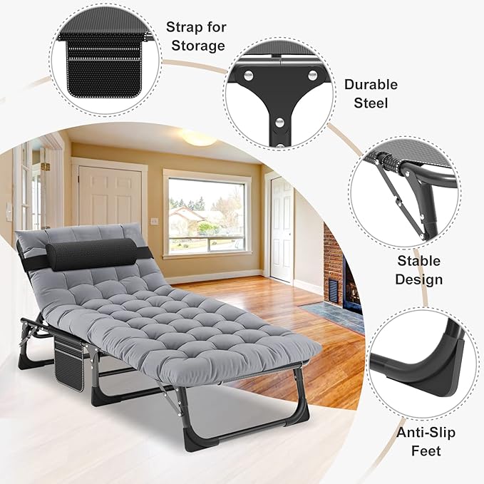 ABORON Chaise Lounge Chair, 5 Positions Padded Outdoor Tanning Chair, Heavy - Image 2