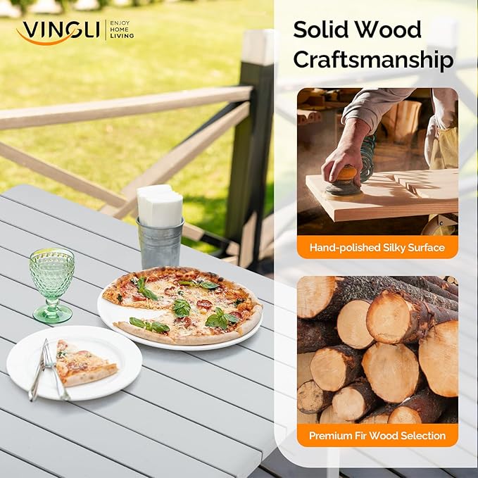 VINGLI Rectangular Outdoor Dining Table, Solid Cedar Wood Patio Table - Image 4