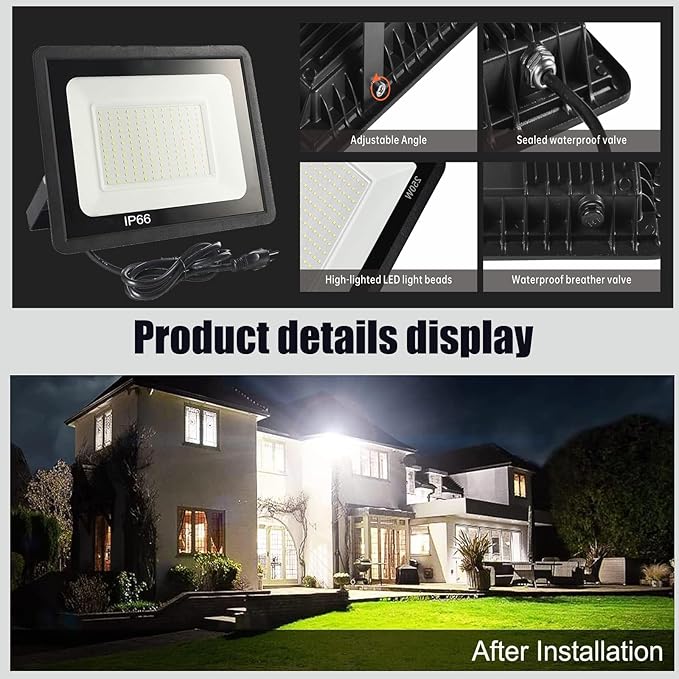 2Pack LED Flood Light Outdoor, 250W LED Work Light 25500lmwith 6FT US Plug - Image 6