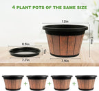 Quarut 4 Pack 12 inch Plant Pots, Whiskey Barrel Planters - Image 5