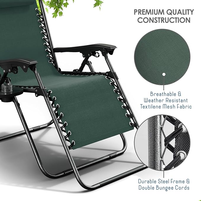 Nestl Zero Gravity Chairs Set of 2, Patio Lounge Chair Outdoor - Image 7