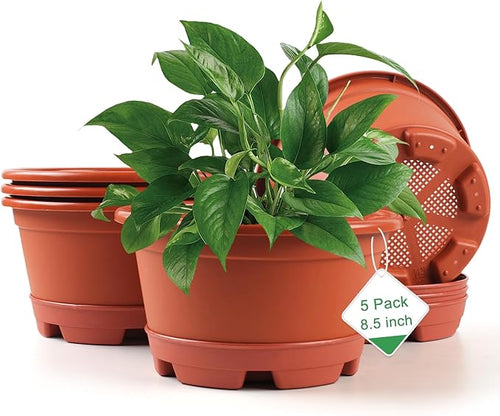 5 Pack 8.5 inch Plant Pot, Outdoor Flower Pots, Plastic pots by KPUVX
