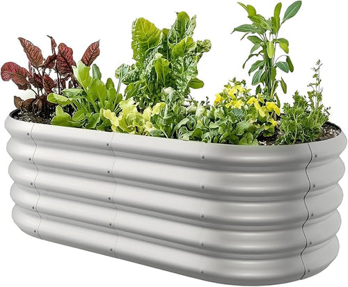 4x2ft Oval Galvanized Raised Garden Bed Kits 16" Tall Outdoor Large Metal by IDEAFAMILY