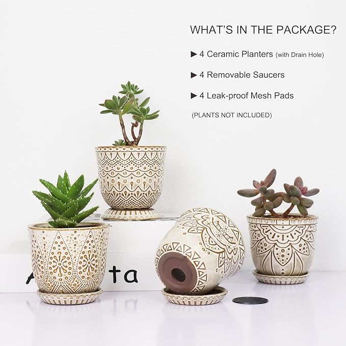 Gepege Succulent Pots, 4 Inch Small Indoor Ceramic Planter Pot - Image 3