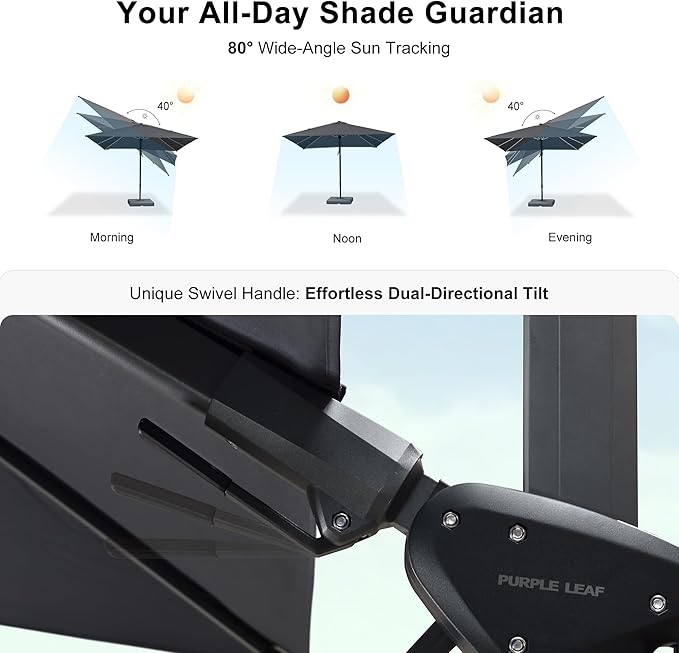PURPLE LEAF 8' X 8' Left-right Tilting Patio Umbrella Outdoor Cantilever Swivel - Image 3
