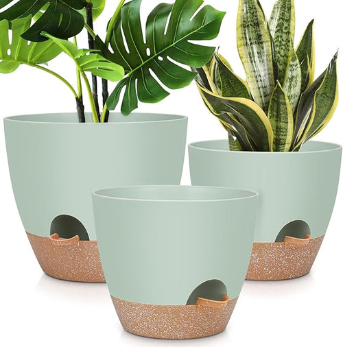12" 10" 9" Large Self Watering Plant Pots, 3 Pack Flower Pots Planters by AFamilyofGardenLovers