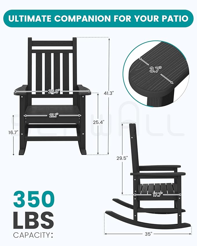 SERWALL Oversized Outdoor Rocking Chair Set of 4, HDPE Rocker - Image 3