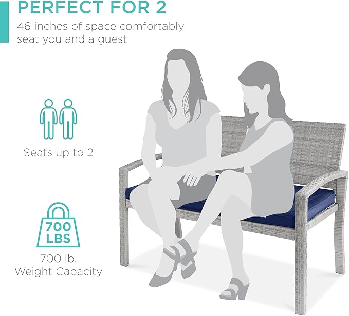 Best Choice Products Outdoor Bench 2-Person Wicker Garden Patio Benches Seating - Image 6