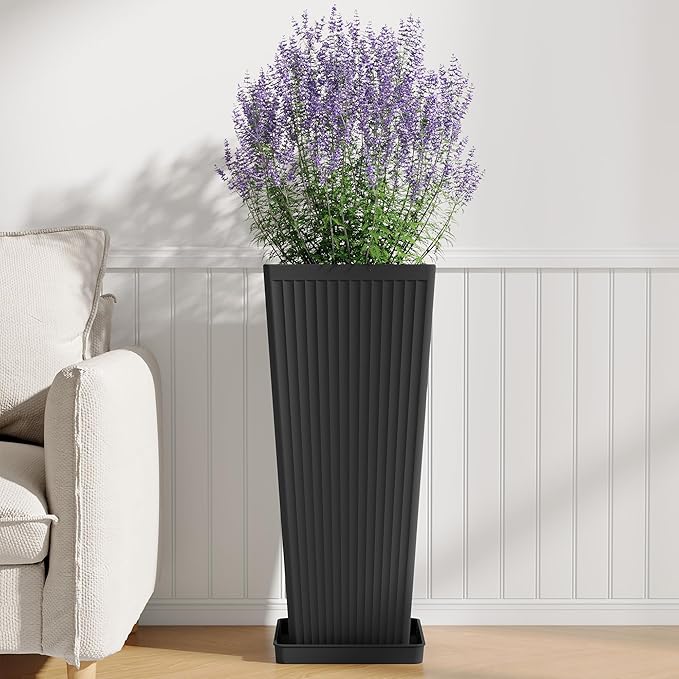 Tall Planters for Outdoor Plants Set of 2, 23.6" Large Taper Flower Plant Pots - Image 7