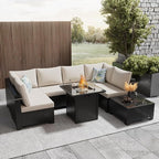 8 Pcs Patio Furniture Set with Fire Pit Table Wicker Outdoor Sectional Sofa - Image 9