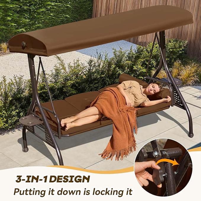 3 in 1 Patio Swing with Adjustable Canopy - Image 5