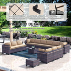 Kullavik 14 Pieces Outdoor Patio Furniture Set PE Wicker Rattan Sectional Sofa - Image 4