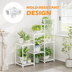Bamworld Indoor Plant Stand Outdoor White Shelf Bamboo Plant Table - Image 4