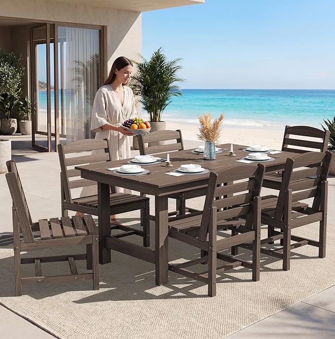 SERWALL Patio Dining Sets for 6 Person, HDPE Dining Set - Image 3