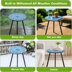 2 Packs Metal Mosaic Round Side Tables 13.4" Small Outdoor Patio Round Accent - Image 5