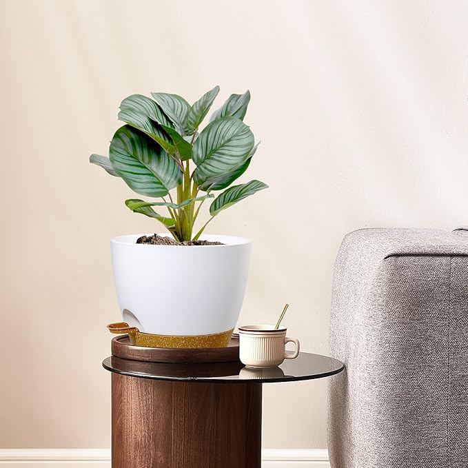 8 inch Self Watering Pots, 2 Pack Plastic Planters - Image 2