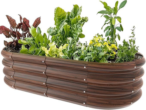 4x2x1ft Oval Galvanized Raised Garden Bed Outdoor 9-in-1 Large Metal Modular by IDEAFAMILY