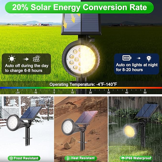 Solar Spot Lights Outdoor Waterproof 180° Adjustable Solar Powered Landscape - Image 4
