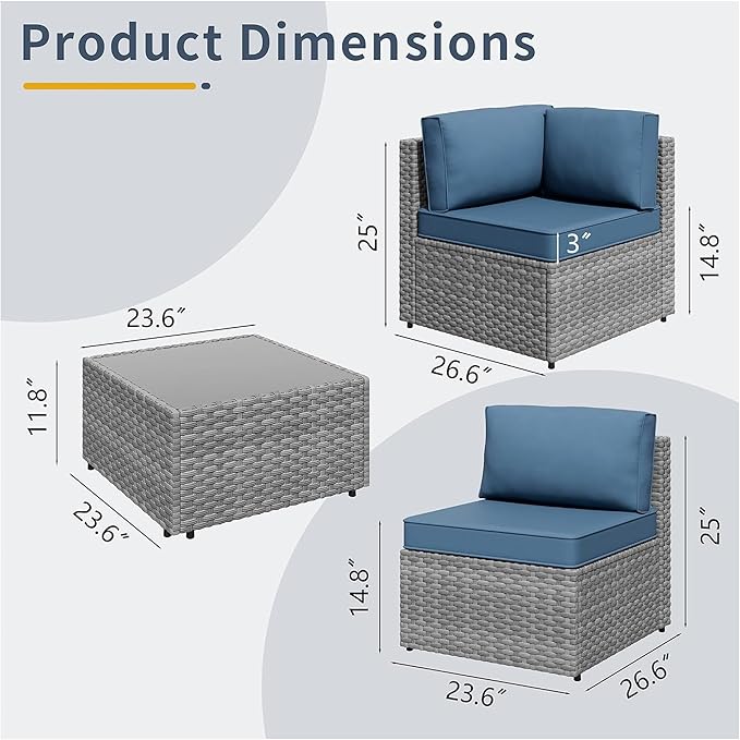 SUNLEI 5pcs Patio Furniture Sets Conversation Set, Low Back All-Weather Rattan - Image 3