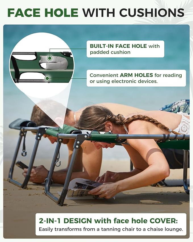 KingCamp Tanning Chair with Face Hole, Lounge Chairs Outdoor Folding Comfy - Image 3