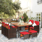 Tangkula 9 Pieces Acacia Wood Patio Dining Set, Space Saving Wicker Chairs and - Image 2