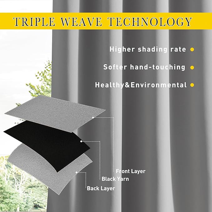 NICETOWN 2 Panels Outdoor Curtains Waterproof Pocket & Back Tab on Top & Bottom - Image 6