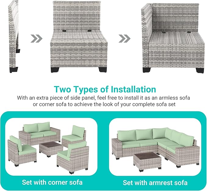12-Piece Outdoor Patio Furniture Set Wicker Sectional Sofa Set, Patio - Image 4