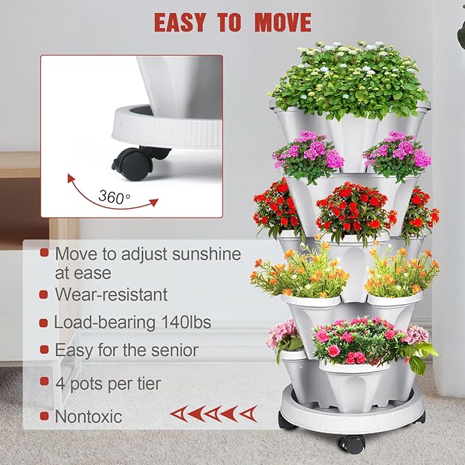 Vertical Strawberry Planter-5 Tier Stackable Herb Tower Planters Stacking - Image 4
