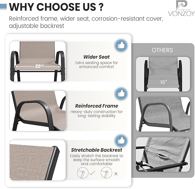 Patio Dining Chairs Set of 8, Outdoor High Stacking Chairs，Breathable Seat - Image 5
