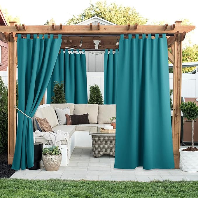 NICETOWN 2 Panels Peacock Teal Patio Curtainss Outdoor Waterproof - Image 2