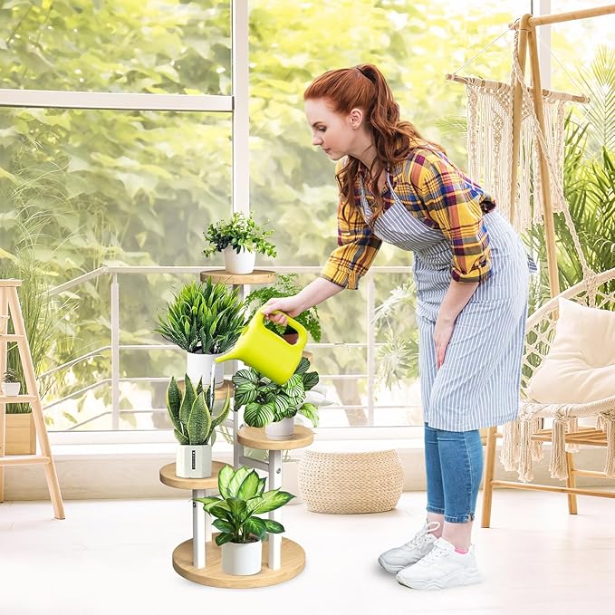 GEEBOBO 5 Tier Plant Stand Indoor, Metal Wood Plant Stands - Image 3