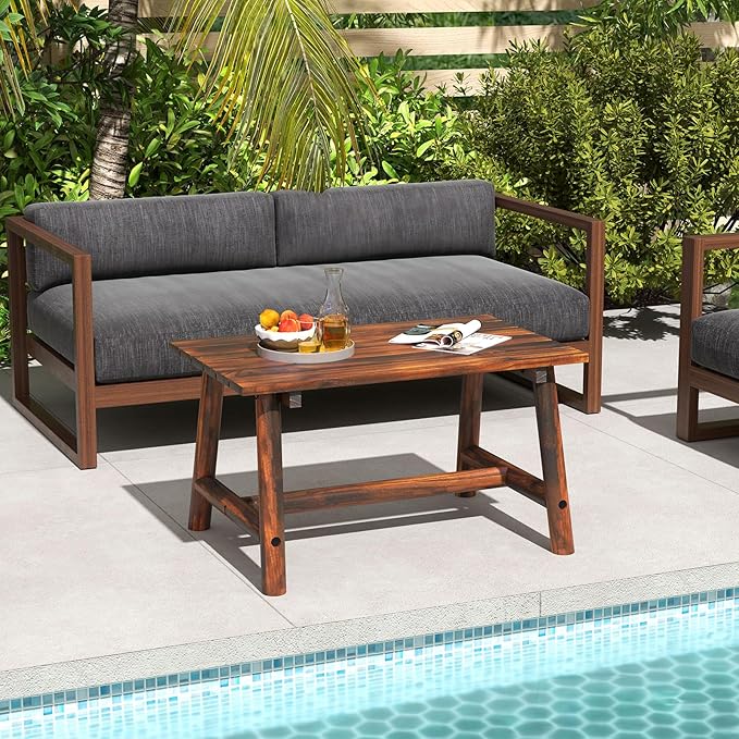 Tangkula Outdoor Coffee Table, Solid Wood Patio Desk - Image 6