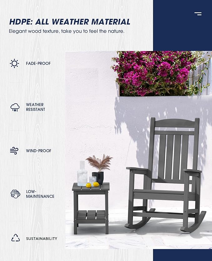 KINGYES Outdoor Rocking Chairs, HDPE All-Weather Patio Rocking Chairs High Back - Image 7
